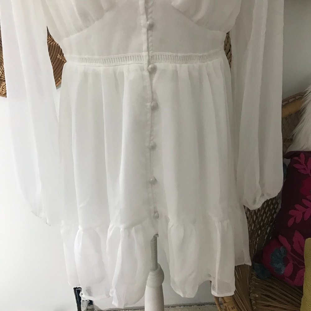 SHEIN White Boho Ruffle Long Sleeve Mini Dress - Picture 6 of 9